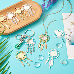 DIY Blank Dome Woven Net/Web with Feather Alloy Pendant Making Kits&nbsp;DIY-TA0011-22
