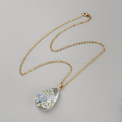 Dried Flower Stainless Steel Cable Chain Necklaces&nbsp;NJEW-TAC0001-020A