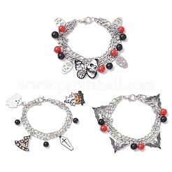 3Pcs 3 Styles Halloween Theme 304 Stainless Steel Figaro Chains Multi-strand Bracelets&nbsp;BJEW-JB12094
