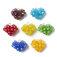7Pcs 7 Colors Handmade Copper Wired Glass Beaded Heart Pendants&nbsp;PALLOY-CJ00101