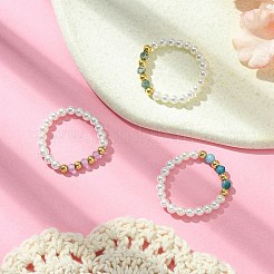3Pcs 3 Style Natural Pearl & Moss Agate & Apatite Beaded Stretch Rings&nbsp;RJEW-TA00099