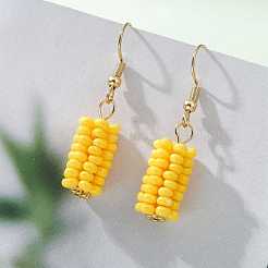 3D Corn Glass Seed Beads Dangle Earrings&nbsp;EJEW-MZ00649