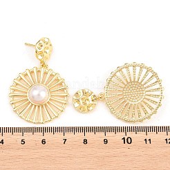 Flat Round Brass & ABS Imitation Pearl Dangle Stud Earrings&nbsp;EJEW-T051-04G