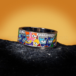Eye Pattern Brass Micro Pave Clear Cubic Zirconia Enamel Finger Rings&nbsp;FS-WGB4C19-05