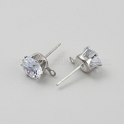 925 Sterling Silver Micro Pave Cubic Zirconia Stud Earring Findings&nbsp;STER-WH0061-60P
