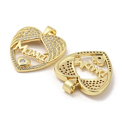 Mother's Day Theme Rack Plating Brass Micro Pave Cubic Zirconia Pendants&nbsp;KK-F869-20G-02