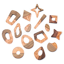 30Pcs 15 Style Transparent Resin & Walnut Wood Pendants&nbsp;RESI-FW0001-04