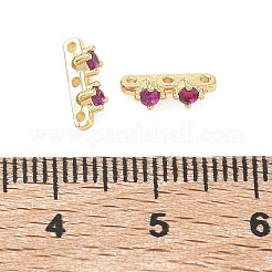 Brass Pave Magenta Cubic Zirconia 3-Hole Spacer Bars&nbsp;KK-C172-05G