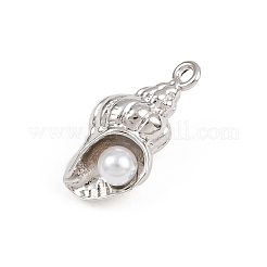 Shell Shape Brass ABS Imitation Pearl Pendants&nbsp;KK-I352-04C-P