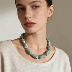 Resin Nuggets Beaded Necklaces with Alloy End Chains for Women&nbsp;WG10149-01