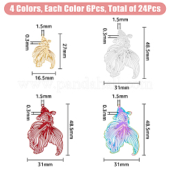 24Pcs 4 Colors 201 Stainless Steel Filigree Pendants&nbsp;STAS-FH0002-09