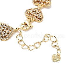 Rack Plating Brass Pave Clear Cubic Zirconia Heart Link Chain Bracelets for Women&nbsp;BJEW-R317-06G