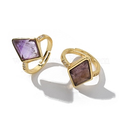 Rhombus Natural Amethyst Finger Rings&nbsp;RJEW-B113-01G-08