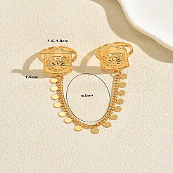 Vintage Flower Brass Double Rings Open Cuff Rings&nbsp;SU6063