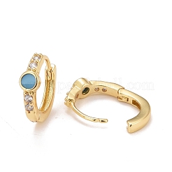 Cubic Zirconia Flat Round Hoop Earrings with Glass&nbsp;EJEW-C022-10G