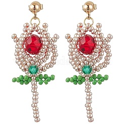 Glass Seed Beads Dangle Stud Earrings&nbsp;EJEW-MZ00326-01