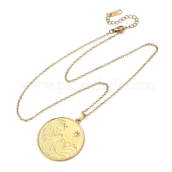 304 Stainless Steel Coin with Sea Wave Pattern Pendant Cable Chain Necklaces for Men Women&nbsp;NJEW-K308-06G