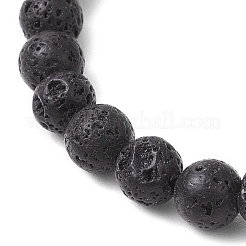 Natural Lava Rock Round Beads with Brass Rhinestone Spacer Beads and Shell Pearl Bead and Electroplate Non-magnetic Synthetic Hematite Beads and Alloy Pendants Bracelets&nbsp;BJEW-JB11511