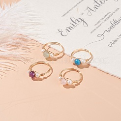 Copper Wrapped Natural & Synthetic Gemstone Ring for Women&nbsp;RJEW-JR00433