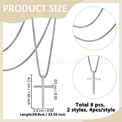 8Pcs 2 Colors Alloy Cross Pendant 667 Stainless Steel Box Chain Necklaces&nbsp;NJEW-GO0001-23