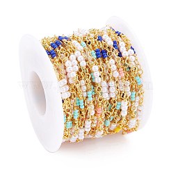 CCB Plastic & Glass Seed Beaded Chain&nbsp;CHC-D031-08G