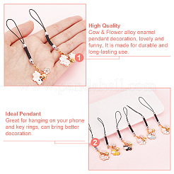 Cow & Flower Alloy Enamel Pendant Decoration&nbsp;HJEW-AB00481