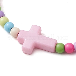 Cross & Round Acrylic Braided Bead Bracelets&nbsp;BJEW-JB10239-02