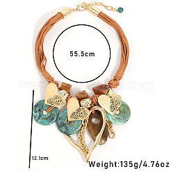 Bohemian Style Alloy Resin Disc Heart Pendant Multi-strand Waxed Cord Bib Necklaces for Women&nbsp;FS-WGB6778-01