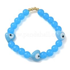 Brass & Plastic & Lampwork Beaded Stretch Bracelets for Women&nbsp;BJEW-F515-03G-02