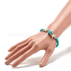 Synthetic Turquoise(Dyed) Starfish & Turtle Stretch Bracelet&nbsp;BJEW-JB07702-02