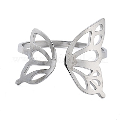 304 Stainless Steel Hollow Butterfly Wing Open Cuff Rings for Women&nbsp;RJEW-M024-02P