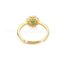Flat Round Glass Adjustable Ring with Cubic Zirconia&nbsp;RJEW-S049-009G