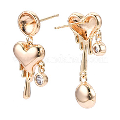 Brass Micro Pave Clear Cubic Zirconia Stud Earrings Findings&nbsp;KK-N216-409LG