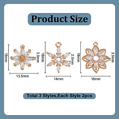 6Pcs 3 Styles Brass Micro Pave Cubic Zirconia Pendants&nbsp;KK-GO0002-31