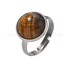 Half Round Natural Tiger Eye Finger Rings&nbsp;X-RJEW-M062-01P-08