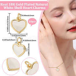 10Pcs Brass Pave Natural White Shell Heart Charms&nbsp;KK-BBC0018-99