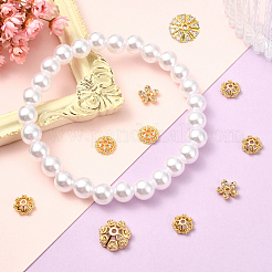 10Pcs 5 Styles Rack Plating Flower Brass Micro Pave Clear Cubic Zirconia Bead Caps&nbsp;KK-CJ0002-73