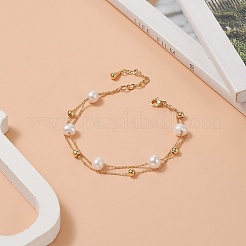 Natural Pearl Beaded Double Layer Multi-strand Bracelet&nbsp;BJEW-TA00243