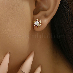 Brass Clear Cubic Zirconia Snowflake Stud Earrings&nbsp;NO4713