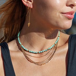 Bohemian 5mm Natural Turquoise Round Beaded Necklaces for Women&nbsp;MF9684-1