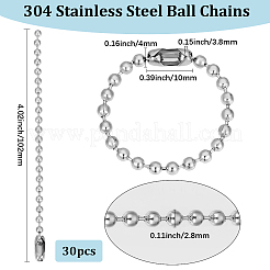 30Pcs 304 Stainless Steel Ball Chains&nbsp;STAS-BBC0006-70