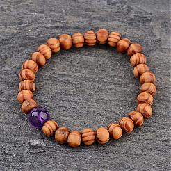 Round Wood Beaded Stretch Bracelets&nbsp;BJEW-JB02285