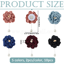 10Pcs 5 Colors Flower Polyester Brooches&nbsp;JEWB-FH0002-46
