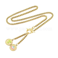 Ion Plating(IP) 304 Stainless Steel Green Yellow Enamel Letter & Eye Pendant Wheat Chain Necklaces&nbsp;STAS-Z102-01G-T