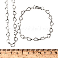304 Stainless Steel Heart Link Chain Bracelet & Necklace Jewelry Sets&nbsp;SJEW-L199-13P
