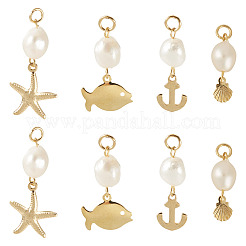 8Pcs 4 Styles Natural Cultured Freshwater Pearl & 304 Stainless Steel Pendants&nbsp;PALLOY-TAC0268