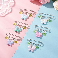 Acrylic Butterfly with Flower Charms Kilt Pins Brooch&nbsp;JEWB-BR00191