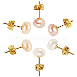 6Pcs 3 Colors Natural Cultured Freshwater Pearl Stud Earrings&nbsp;EJEW-TAC00026
