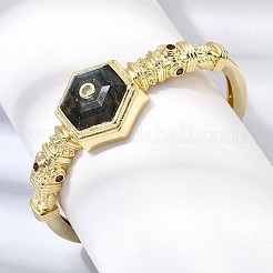Hexagon Brass Pave Natural Labradorite & Cubic Zirconia Cuff Bangles for Women&nbsp;BJEW-Z172-01G-07