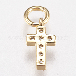 Brass Micro Pave Cubic Zirconia Tiny Cross Charms&nbsp;ZIRC-E147-62